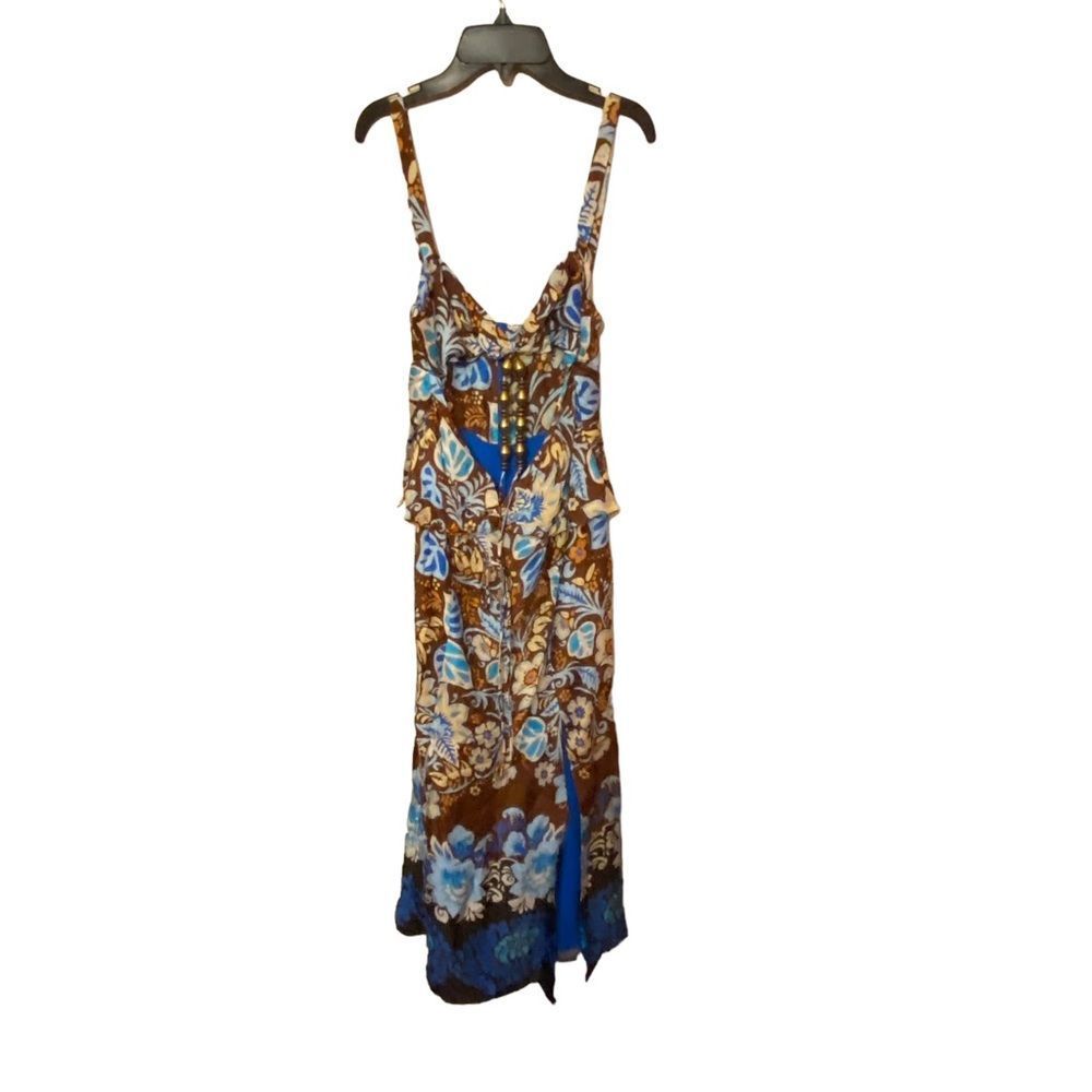 Alexis Blue and Brown Floral Midi Dress - Picture 4 of 11